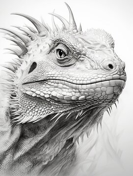 Pencil sketch artwork tuatara animal drawing. 