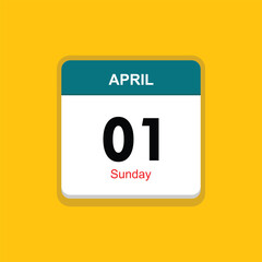 sunday 01 april icon with yellow background, calender icon