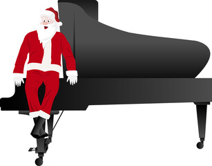 Santa Claus sitting on grand piano illustration isolated on white background. 