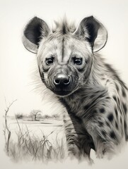 Wallpaper for phone with a pencil sketch artwork hyena animal drawing.