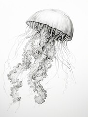 Wallpaper for phone with a pencil sketch artwork jellyfish animal drawing.
