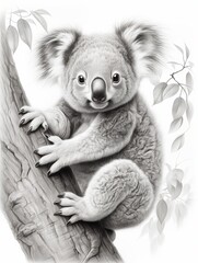 Wallpaper for phone with a pencil sketch artwork koala animal drawing.
