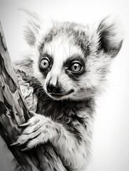 Wallpaper for phone with a pencil sketch artwork lemur animal drawing.