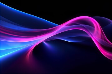 Abstract neon wallpaper. Glowing lines over black background. Light drawing trajectory, twisted ribbon. Generative AI