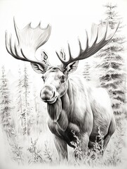 Wallpaper for phone with a pencil sketch artwork moose animal drawing. 