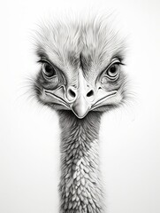 Wallpaper for phone with a pencil sketch artwork ostrich animal drawing.