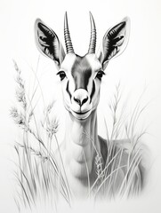 Wallpaper for phone with a pencil sketch artwork springbok animal drawing. - obrazy, fototapety, plakaty