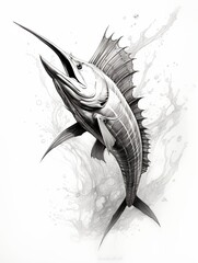Wallpaper for phone with a pencil sketch artwork swordfish animal drawing