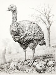  Wallpaper for phone with a pencil sketch artwork turkey animal drawing.