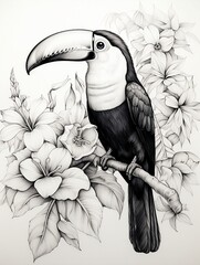 Wallpaper for phone with a pencil sketch artwork toucan animal drawing