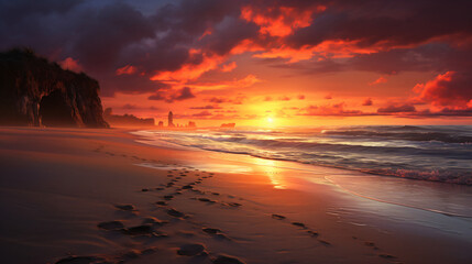 Fototapeta na wymiar Trampled beach in the sunset light