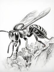 Wallpaper for phone with a pencil sketch artwork wasp animal drawing.
