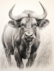  Wallpaper for phone with a pencil sketch artwork wildebeest animal drawing.
