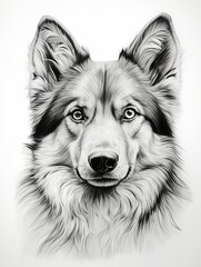 Wallpaper for phone with a pencil sketch artwork wolfdog animal drawing.