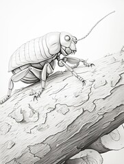  Wallpaper for phone with a pencil sketch artwork woodlouse animal drawing. 