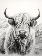 Wallpaper for phone with a pencil sketch artwork yak animal drawing.