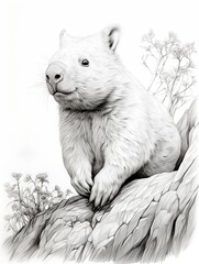  Wallpaper for phone with a pencil sketch artwork wombat animal drawing. 