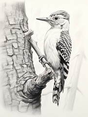 Wallpaper for phone with a pencil sketch artwork woodpecker animal drawing