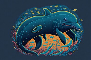 Cute dolphin illustration colorful smiling wild animal background