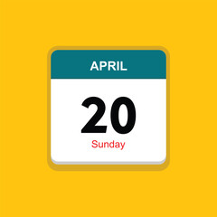 sunday 20 april icon with yellow background, calender icon