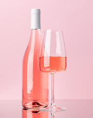 Rose wine bottle and wine glass