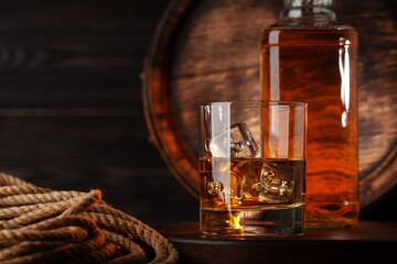 Glass and bottle with cognac
