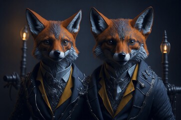 The anthropomorphic fox-like creature in human clothes wallpaper. Realistic background with the humanoid-like animal creature