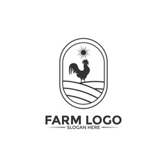 Simple Chicken Farm Logo. chicken or rooster farm  vintage logo vector template