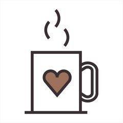 Love Coffee illustration logo Template vector icon design.cup of coffee tea with steam line icon black on white