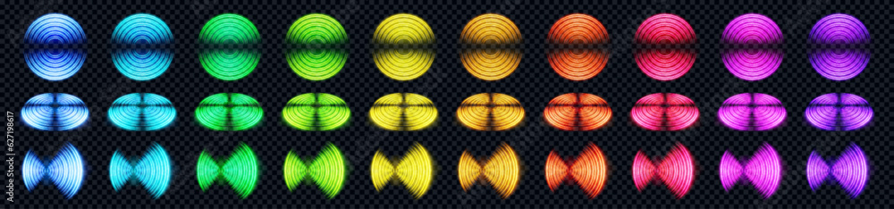 Poster realistic color set of radio wave signal sign isolated on transparent background. vector illustratio