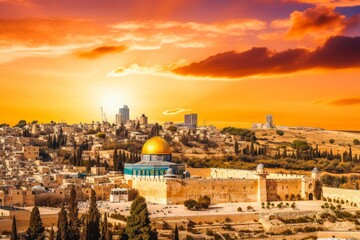 Jerusalem travel destination. Beautiful city view of Jerusalem Israel. - obrazy, fototapety, plakaty