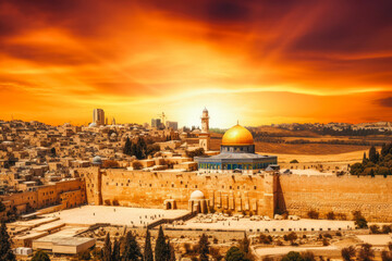 Naklejka premium Jerusalem travel destination. Beautiful city view of Jerusalem Israel.