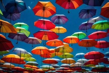 colorful umbrella on to sky