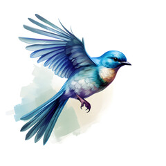 Isolated Blue Bird Watercolor on White Background - Generative AI 