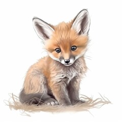 baby fox in pastel drawing
