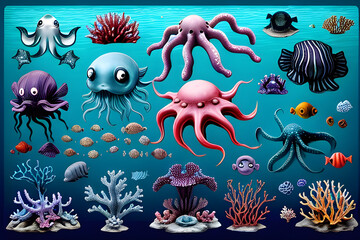 sea animals, deep sea creatures.generative ai,