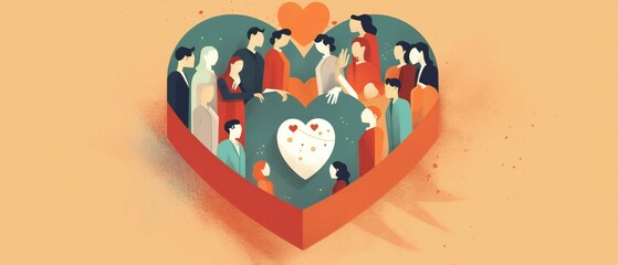 An illustration of a heart-shaped gift box surrounded by caring hands, representing the spirit of generosity and compassion