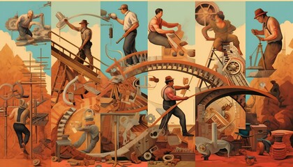 The progression of labor over time, from traditional manual labor to modern technological advancements. Labor day