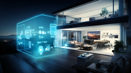 Smarter Devices theme. Stunning appearance of futuristic smart home depicting the coexistence of interconnected smarter devices. Smart Home concept.