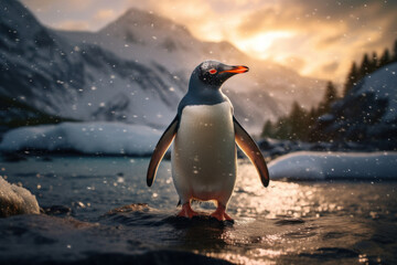 Obraz premium Penguins, Wildlife Photography, Generative AI