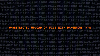 Fototapeta premium Screen of a cyber attack unrestricted upload of file with dangerous type vulnerability in text binary system ascii art style, dangerous file code on editor screen.