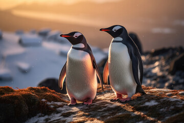 Obraz premium Penguins, Wildlife Photography, Generative AI