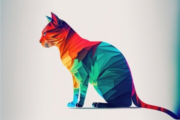 Psychedelic surreal colourful graphic cat minimal. Vivid hand drawn fashionable realistic cat. Colourful illustration trendy background for interior design