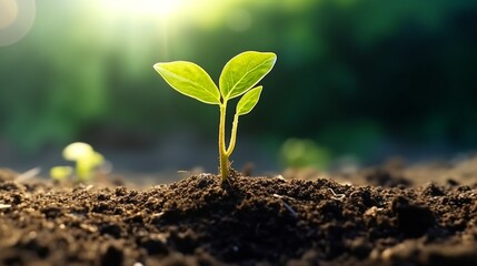 Small Plant Sprouting out of the Dirt. Generative AI