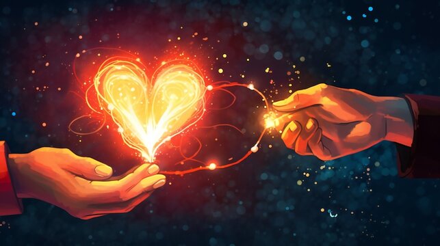 Illustration of a spark igniting a chain reaction of kindness and giving