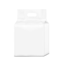 Packaging bag with a hole handle mockup. Vector illustration isolated on white background. Perfect for presentation laundry, tissue, diapers, nappies, wipes, food, washing, pet and etc. EPS10.	