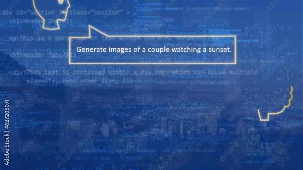 Poster animation of ai data processing over cityscape