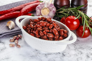 Red canned beans in the bowl