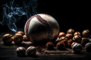 Smoke arising from the base ball with black background, by generative Ai technology 