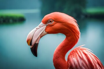 close up of flamingo, by generative Ai technology 